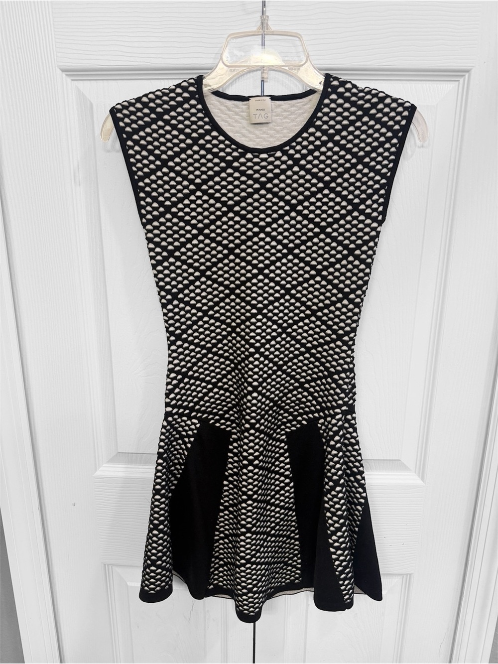 PINKO Black and Cream Textured Fit-and-Flare Dress